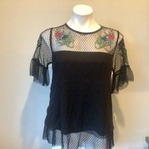 Valerie Stevens Flutter Sleeves Lace Floral Blouse